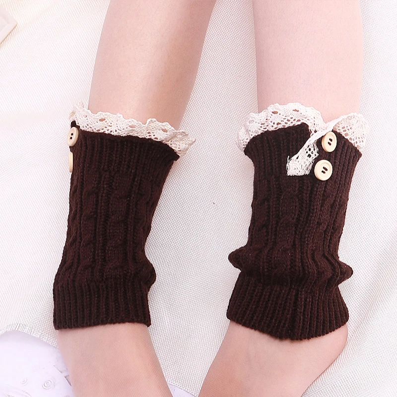 Шерстяные кружевные носки короткие пуговицы скрученные ножные накладки наколенники женские покрытия для ног сохраняющие тепло и мода в холодную зиму