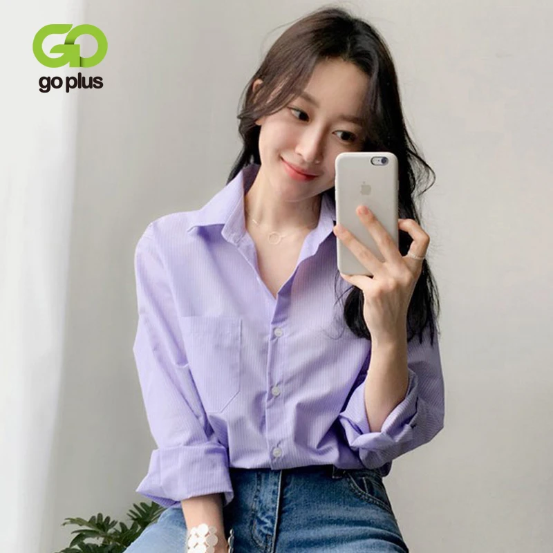 

GOPLUS Spring Women's Blouse Shirt Spring Striped Full Sleeve Loose Turn-down Collar Blusas Womens Tops and Blouses Ropa Mujer