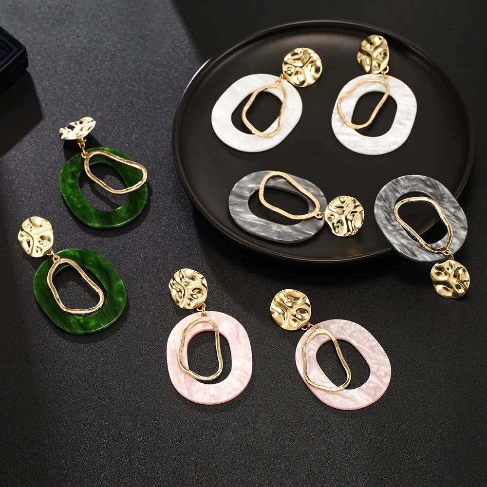 Geométrica acrílico declaración de moda clip de oreja pendientes para mujeres Vintage resina Oval ronda pendiente 2020 Brincos joyería de la boda