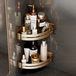 Space Aluminum Bathroom Shelf Shower Shelves Need to Drill Hole Wall Mount Shower Storage Rack Corner Shelf Bathroom Accessories