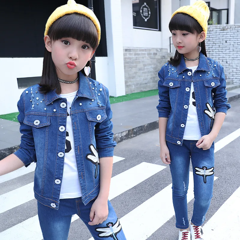 

2019 New Style Girls Jeans Suit 5 Spring And Autumn 6 Little Girl 8 Korean-style 910-12-Year-Old Two-Piece Set