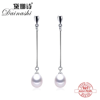 

100% genuine pearl earrings for women high quality 925 sterling silver long earrings freshwater pearl jewelry gift box E001