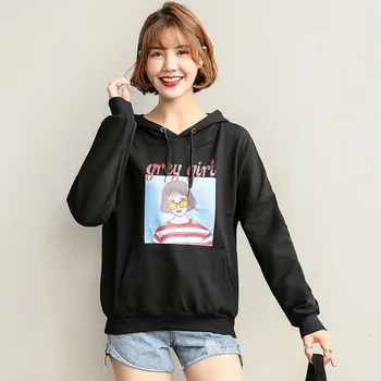 

New Arrival 2019 Autumn Women Cartoon Girl Printed Letter Hoodies Sweatshirt Korean Casual Long Sleeve Hoodies Pullover Tops