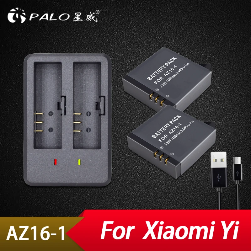 Пало 2 шт. Сяо mi YI 4 К Батарея AZ16-1 + USB двойной Зарядное устройство для Xiaoyi действие Камера 3,85 В перезаряжаемые Батарея az16-1