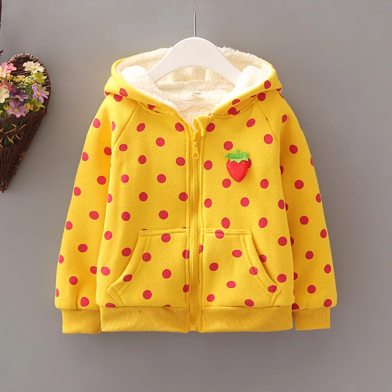 

2019 Winter Girls Jackets Dot Warm Velvet Kids Jacket Autumn Baby Girls Clothes Children Jacket For Girls Hooded Outerwear Coats