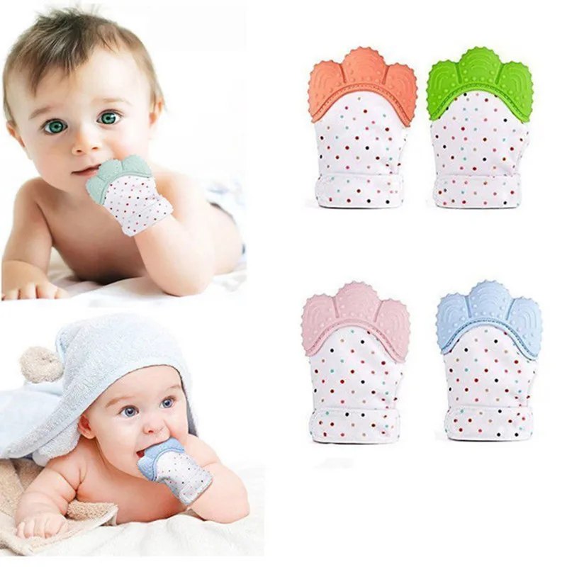 Baby Silicone Mitts Teething Mitten Glove Candy Wrapper Sound Teether Toy Gifts 