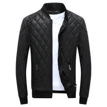 Мужская куртка из искусственной кожи с воротником-стойкой, Мужская Толстая теплая одежда, кожаная куртка