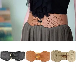Fashion Women Double Buckle Elastic Waist Belt Wide Stretch Corset Waistband