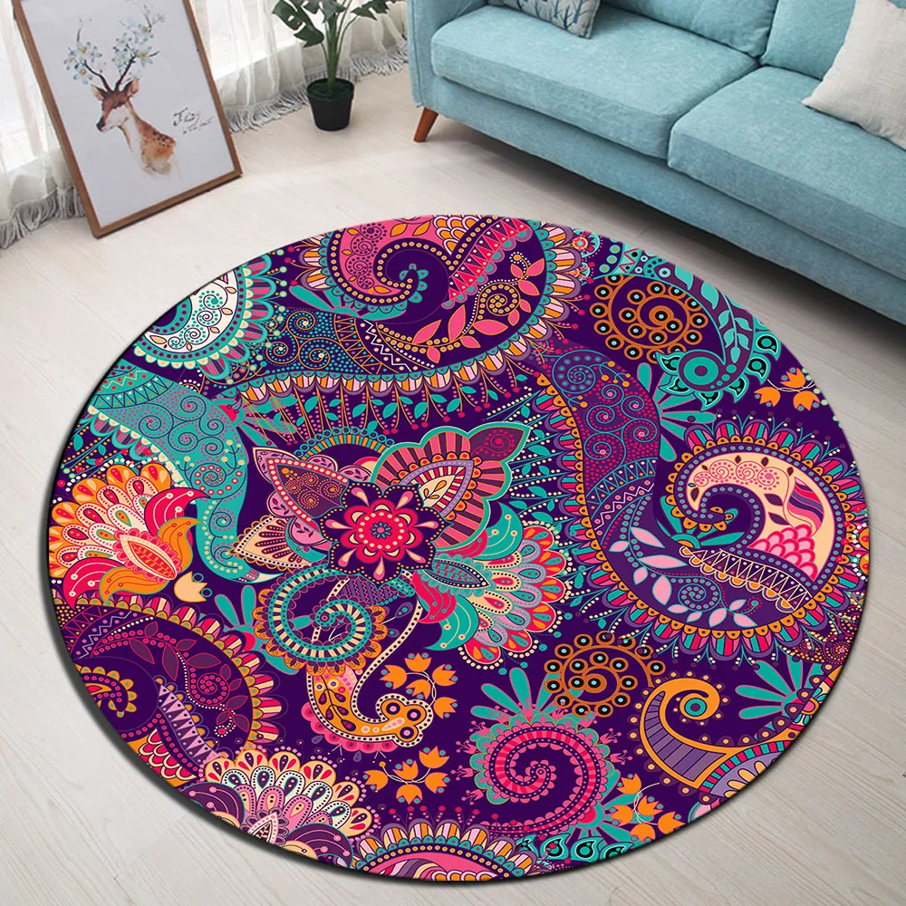 Blue Purple Mandala Yoga Mat Rugs Floor Door Bathmat Round Rug Non-slip CArpet 