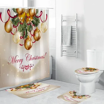 

New Cute Christmas Festival Polyester Wear-resistant Thicken Waterproof Bathroom Shower Curtain Anti Skid Water Absorption #j