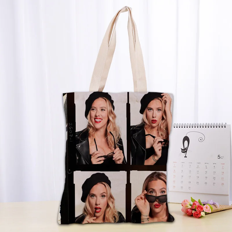 

Custom Scarlett Johansson Tote Bag Popular Foldable Shopping Bag Reusable Eco Large Unisex Canvas Fabric Shoulder Bag Tote 0331