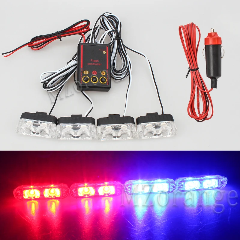

4x2 led Police lights strobe lights cigarette lighter Flash light fso flash in car flasher stroboscopes for cars police light