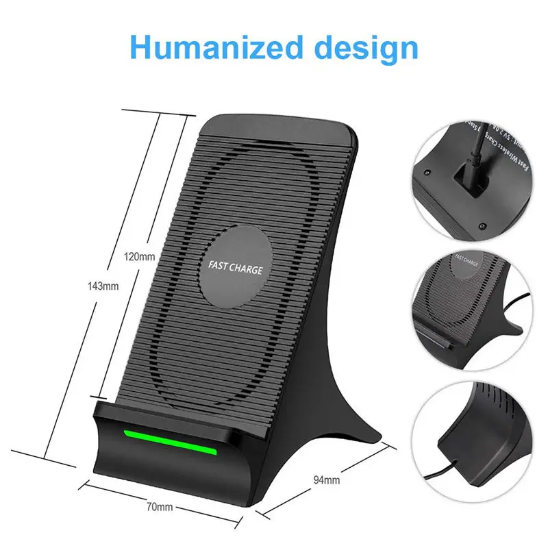ABHU-Wireless Smart Charger Qi Certified Fast Wireless Charging Stand With Cooling Fan Phone Holder For S9 S9 Plus Note 9 Note 8