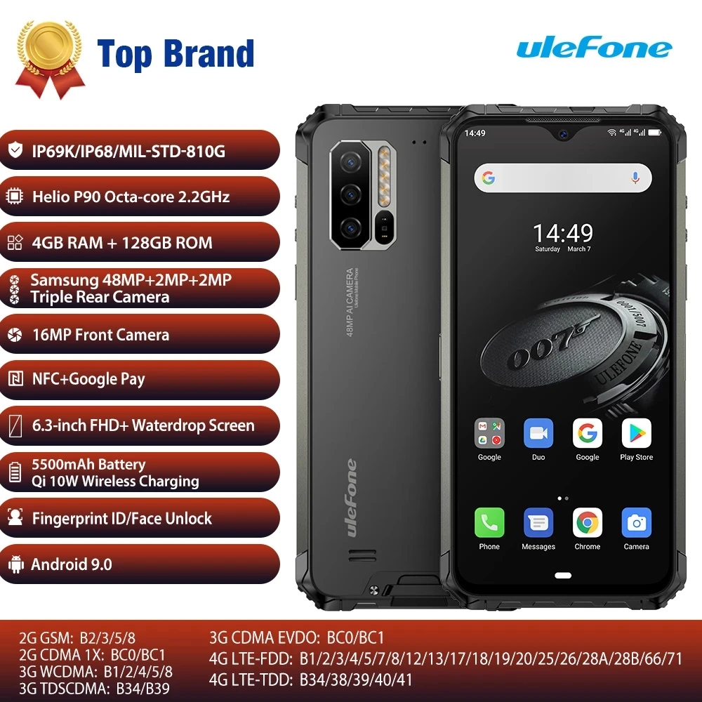 

Ulefone Armor 7E Mobile Phone Global Version Android 10 NFC/48MP 4GB+128GB Waterproof Rugged Smartphone Wireless Charger Phone