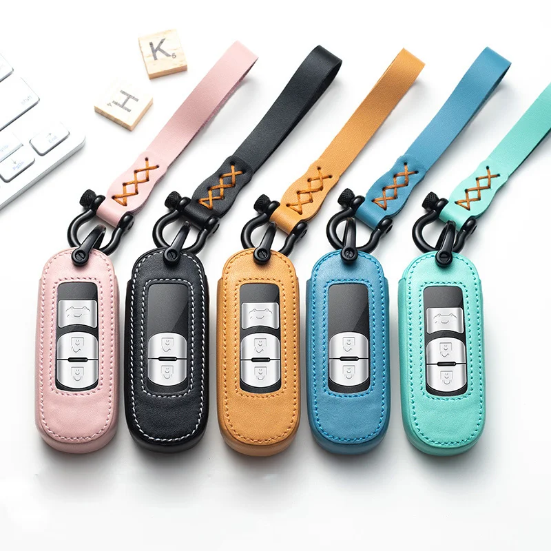 

Leather Car Remote Key Case Cover Protection For Mazda 2 3 6 Axela Atenza CX-5 CX5 CX-7 CX-9 2014 2015 2016 up Key Ring Case