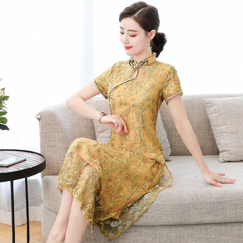 Cheongsam летнее платье Новый китайский стиль винтажные темпераментные шелковые