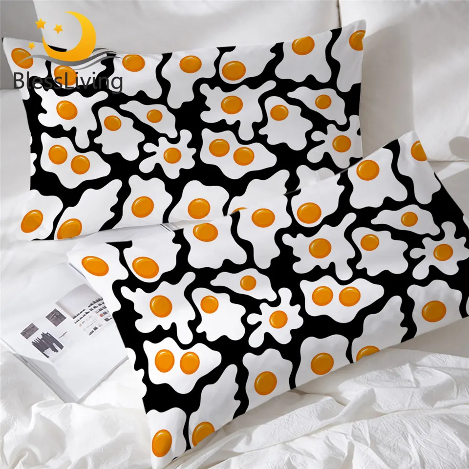 

BlessLiving Fried Eggs Pillowcase Cartoon Sleeping Pillow Case Funny Bedding Pillowcase Cover 2pcs Cozy Funda Almohada Dropship