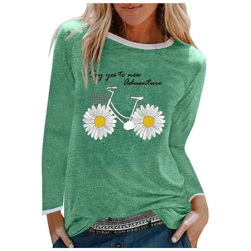 Feitong para mujer de verano camiseta 2020 Daisy y bicicleta suelta impresión T camisa de manga larga camiseta Casual Tops camiseta mujer nuevo