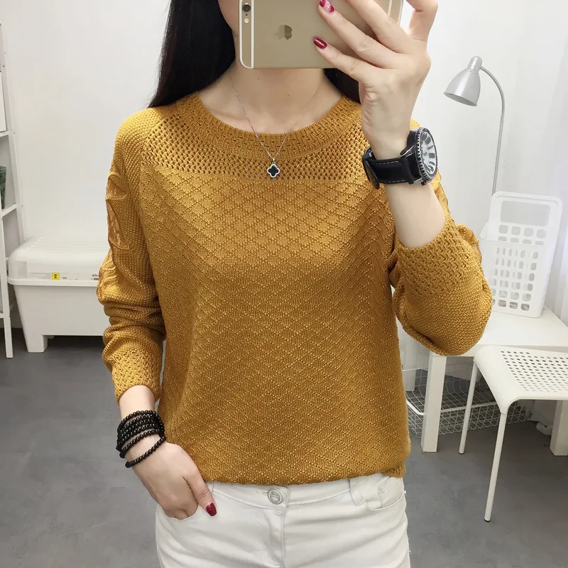 Woman sweater with round collar and loose lace hollow out FAIRY FASHION pullover in spring autumn of 2021 | Женская одежда