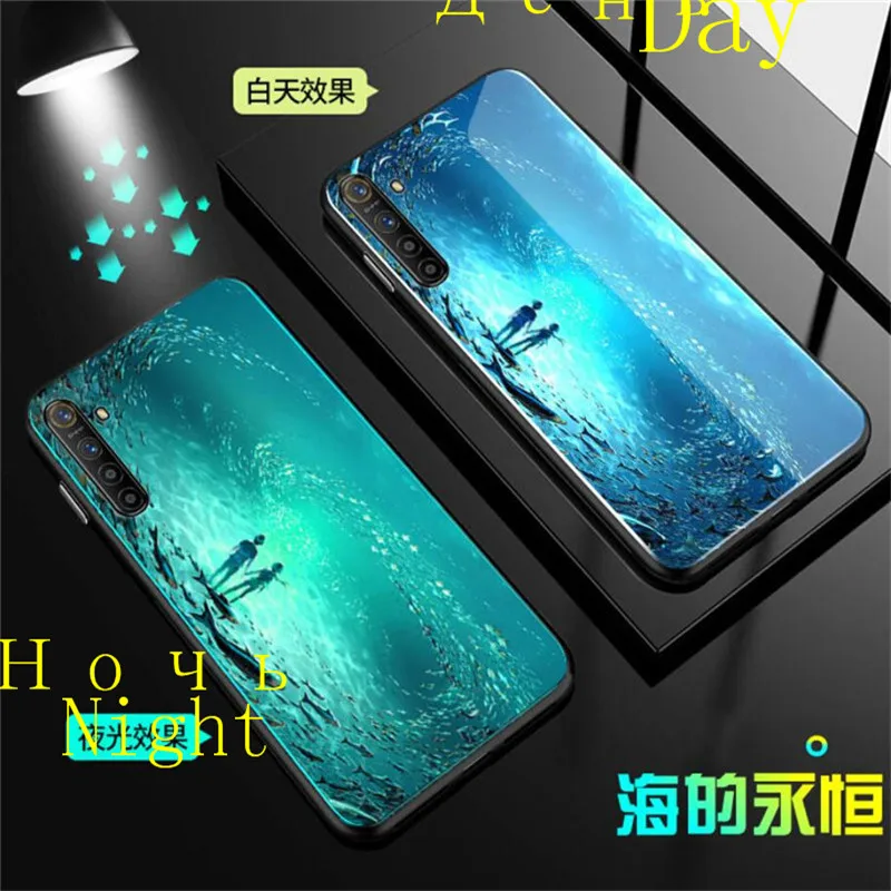 Светящийся чехол из закаленного стекла для Oppo Realme XT Чехол 6 4 &quotсветящаяся задняя