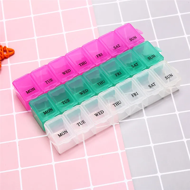 1Pc 7 Days Weekly Tablet Pill Medicine Box Holder Storage Organizer Container Case Pill Box Splitters 15x3x2.5cm