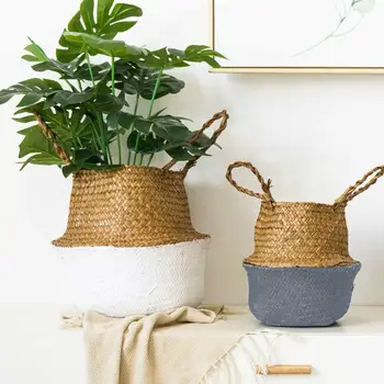 

Seagrass Weaving Creative Foldable Home Storage Bucket Toy Sundries Clothes Plants Basket Desktop Debris Cleaning Storage Basket
