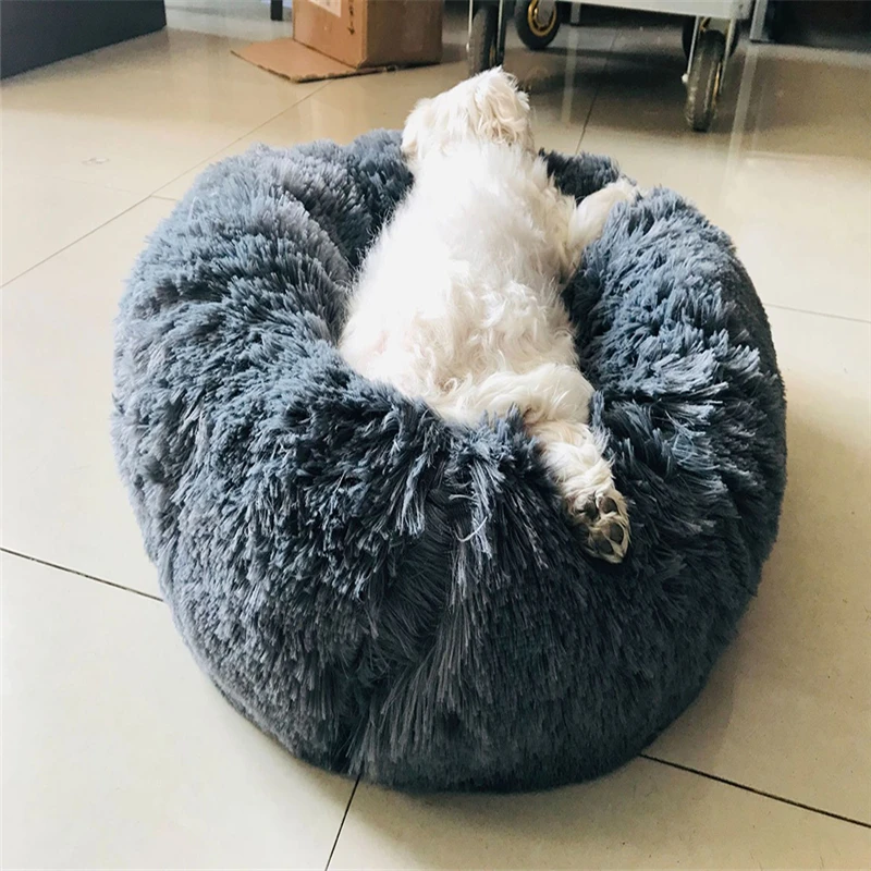 Long Plush Dounts Dod Bed Cushion Calming Bed Hondenmand Pet Kennel Super Soft Fluffy Comfortable for Large Cat Dog House