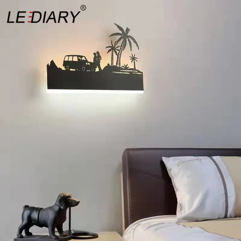  LEDIARY Retro LED Wall Lamp Creative Painting 110-240V Modern Black Sconce Decoration For Bathroom  - 32948376666