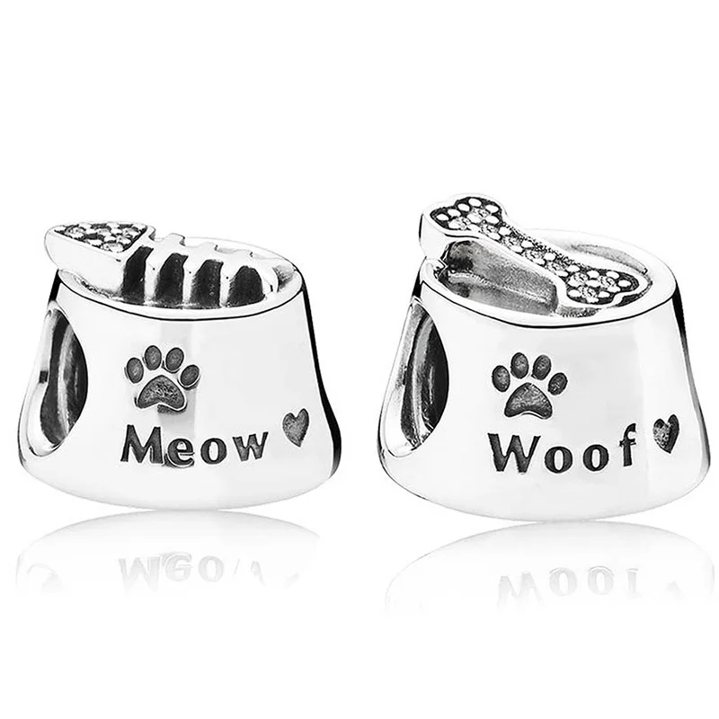 Authentic 925 Sterling Silver Bead Woof and Meow Charm Fit Fashion Women Pan Bracelet Bangle Gift DIY Jewelry | Украшения и