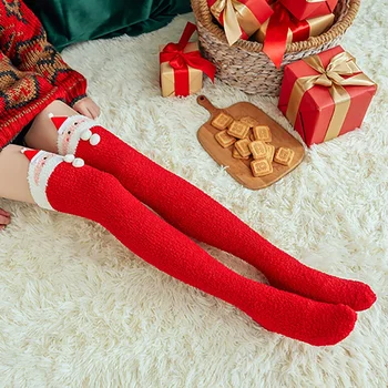 

Ladies Christmas Cute Cartoon Stockings Coral Velvet Decoration Half Velvet Autumn Winter Sleep Stockings New Arrive