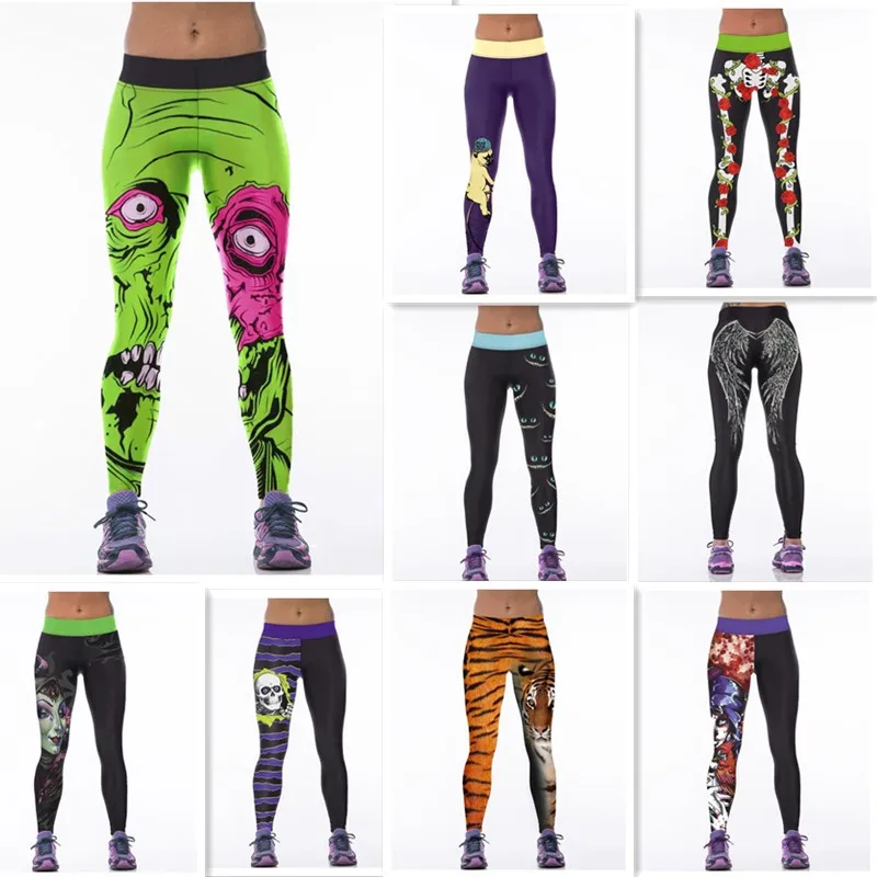 Halloween Tiger Eagle Animal Skeleton Print Women Yoga Pants Leggings Fitness Tight Push Up Workout Gym Clothing Run Sportswear
