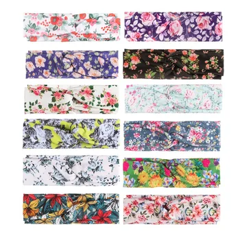 

12 Pcs Printed Knitted Polyester Cotton Headband Cross-Sport Elastic Headband Lady Knotted Headdress Hair Accessories