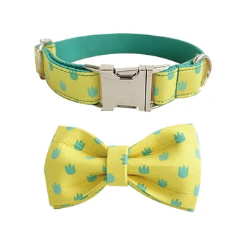 

Cute Yellow Printing Dog Collar and Leash Set With Bow Tie with Metal Buttons Deeply loved by Dogs and Cats
