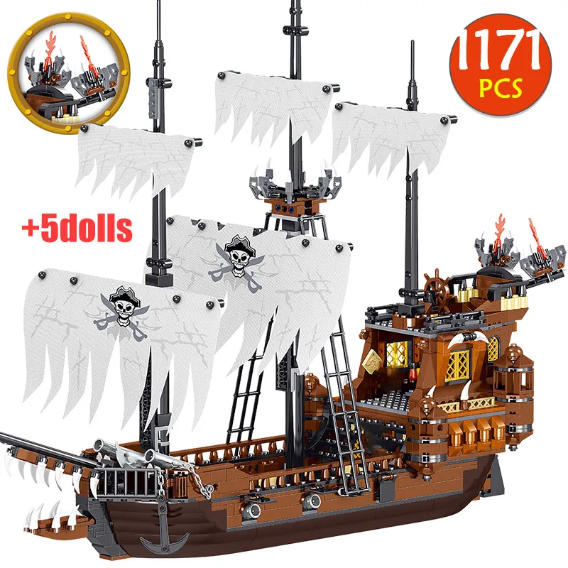 

1171PCS Black Pearl Ghost Ship Large Models Building Blocks Legoing Pirates Caribbean figures Educational Toys for Children