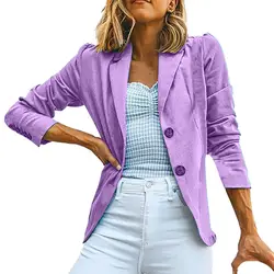Женские блейзеры и куртки, женские офисные повседневные однотонные блейзеры на пуговицах с отложным воротником, уличная одежда, блейзер