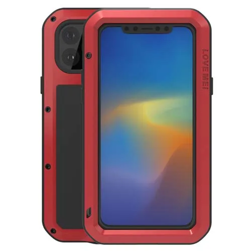 Мощный чехол Love Mei для iPhone 11 6,1/11 Pro 5,8/11 Pro Max 6,5 противоударный металлический алюминиевый корпус из закаленного стекла - Цвет: Красный