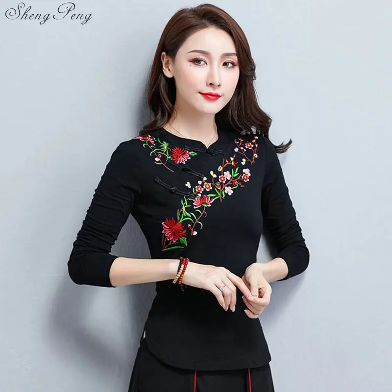 Традиционная китайская блузка, рубашка, топы для женщин, воротник-стойка, Восточная льняная рубашка, блузка, Женский Элегантный Топ cheongsam V1747 - Цвет: 3
