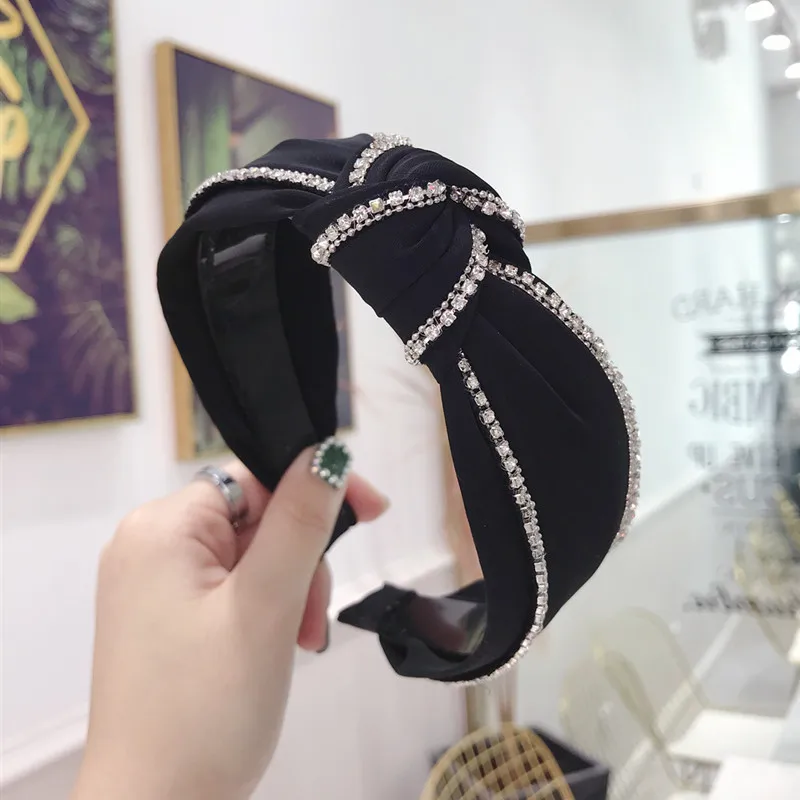 Алмазный красочный узел повязки для женщин Кристалл однотонные аксессуары для волос повязка для девочек Корона повязки для волос с цветками головной убор