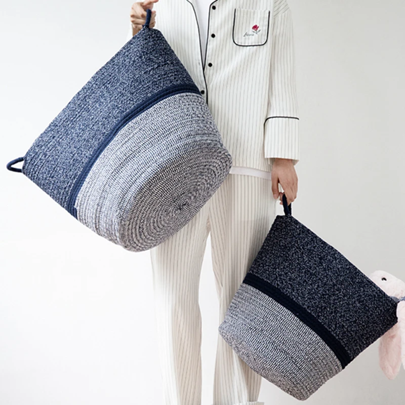 

Woven Storage Baskets Cotton Line Hamper with Handles Home Fabric for Blankets Pillows Toy Laundry Large Basket Organizing
