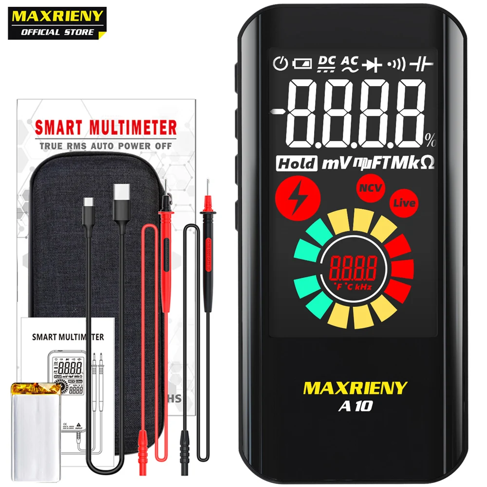 MAXRIENY Mini Digital Multimeter T-RMS Smart EBTN DC AC Voltage Capacitor Ohm Diode NCV Hz Tester DMM Meter rechargeable battery