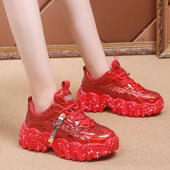 

Chunky Sneakers 2020 New Arrival Bling PU White Shoes Woman Sneakers Sequined Cloth Zapatillas Mujer Girls Casual Shoes Women
