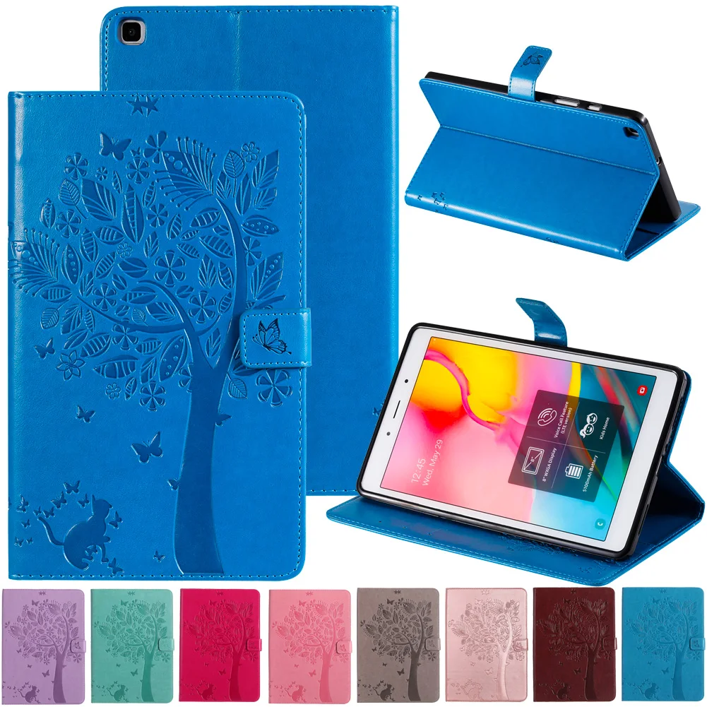 

Case Cover For Samsung Galaxy Tab A 8.0 inch SM-T290 SM-T295 2019 Case Tree Embossing PU Leather Flip Stand Protective Cover