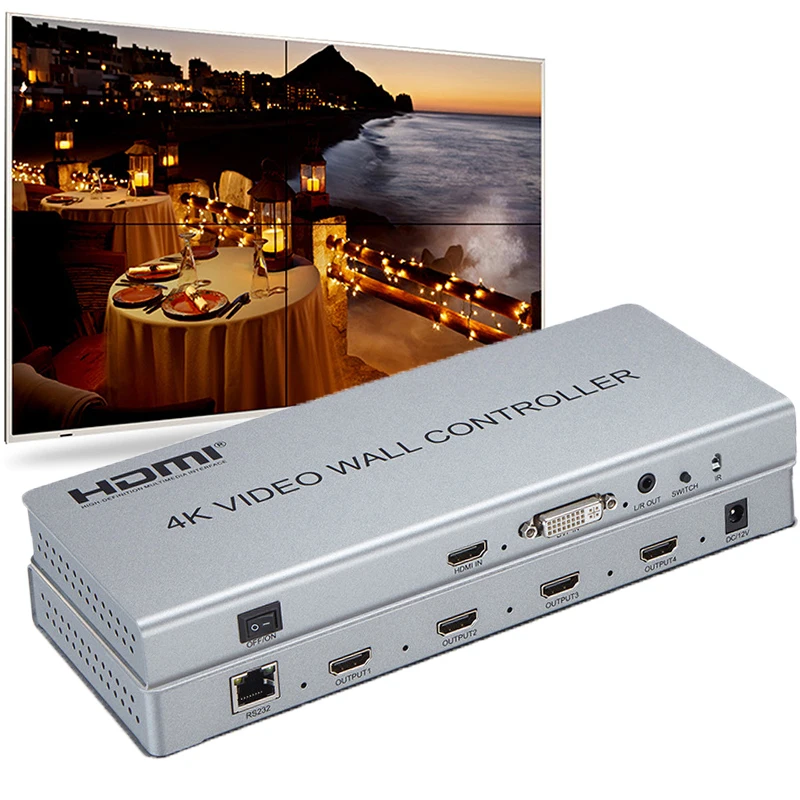 4K Video Wall Controller 1 HDMI DVI Input 4 HDMI Output 1x4 TV Processor 2x2 Images Stitching 4 TV Shows A Screen Splicing RS232