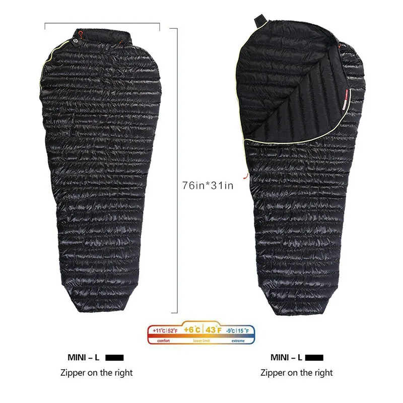 

AEGISMAX Mummy Goose Down Sleeping Bag Outdoor 3 Season Ultra-Light 11 Degree for height 175cm to 190 cm for camping & hiking