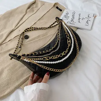 

luxury Chest Bag Woman PU Leather Shoulder Bag Chain Pearl Plaid Crossbody Luxury Handbags Ladies Bags Designer Bolsa Feminina