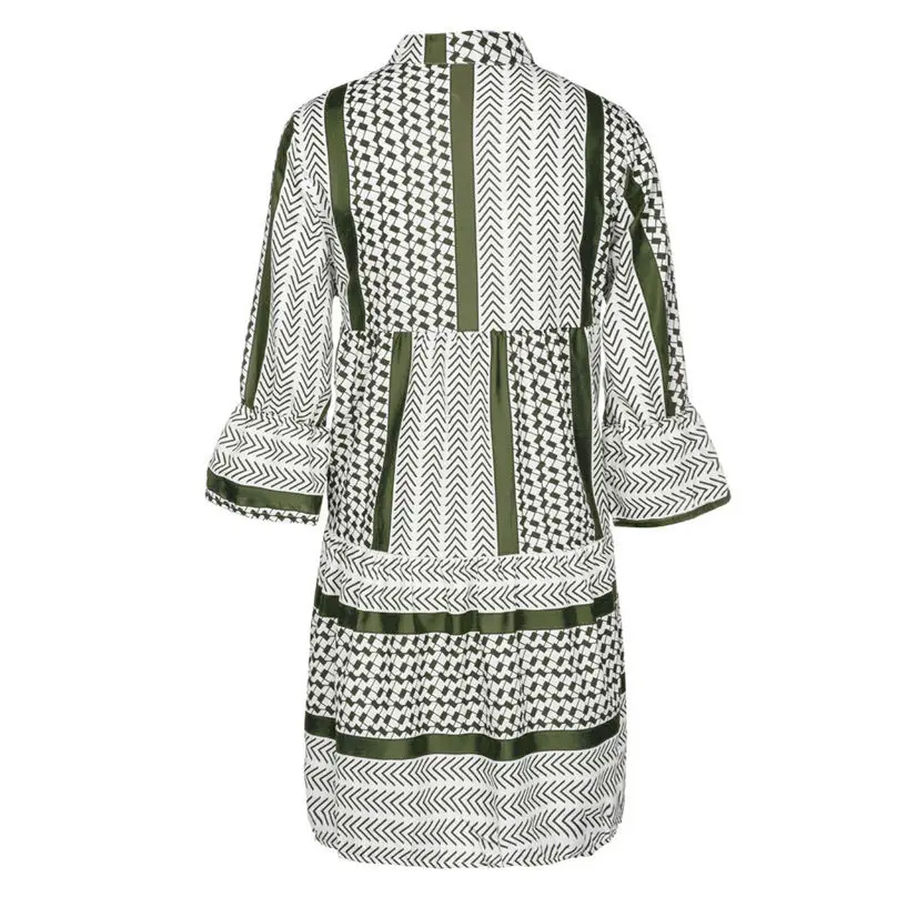 New Fashion Women Casual Autumn Dress 2019 Patchwork Three Quarter Sleeve Ruffles Party Mini Dress платье vestidos 3Y30 (19)