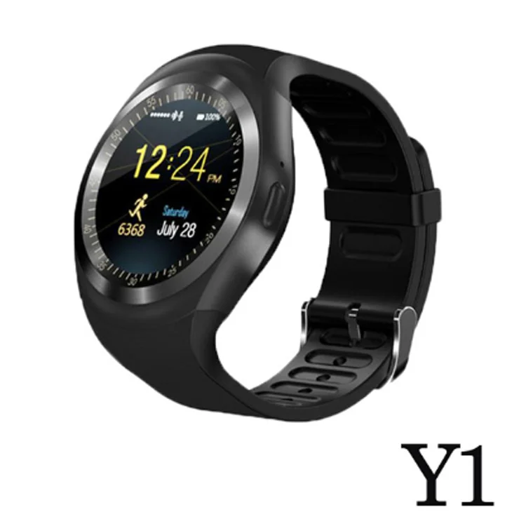 Bluetooth Y1 Смарт часы Relogio Android SmartWatch телефонный звонок GSM Sim пульт дистанционного управления камерой информация дисплей спортивный шагомер pk D13 - Цвет: black