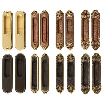 

1 Pair Brass Door Handles Sliding Door Handle European Style Hidden Book Door Handles Insert Installation Bedroom Door Handles