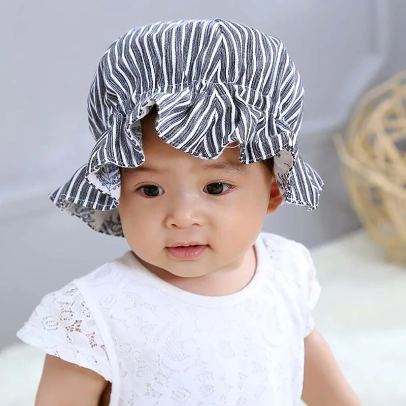 Детская шляпа; летняя Милая полосатая шляпа принцессы для маленьких девочек; хлопковый детский чепчик на шнуровке; детская шапка в рыбацком стиле с цветами