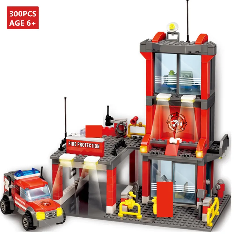 

Fireman toys 300pcs Super Large Fire Station Building Blocks Compatible with Lego City Fire Engine Bricks brinquedo Boy's Gift
